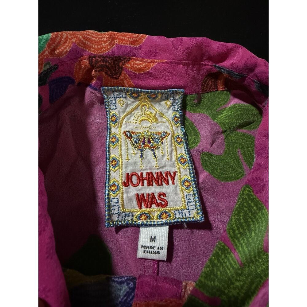 Johnny Was Martijn Shirt Verney Pink Vibrant Silk Button Upsize Medium - Picture 5 of 16